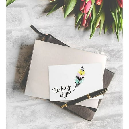 4 x 6 Inches Includes 48 Greeting Cards and Envelopes 48-Pack Thinking of You Note Cards Blank on the Inside Colorful Feather Design